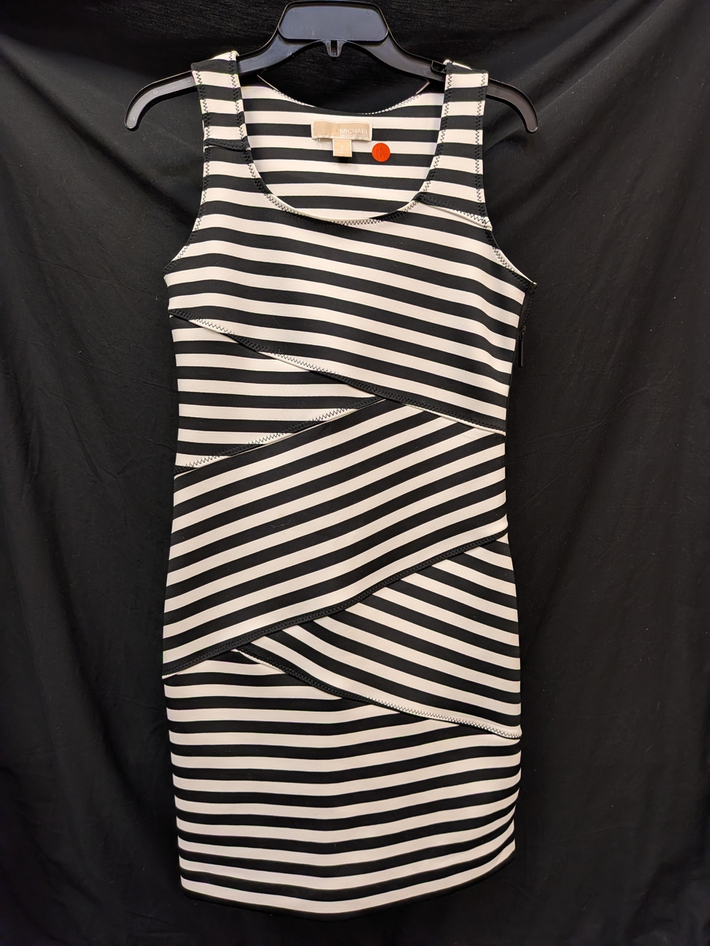 MICHAEL Michael Kors Black and White Striped Sleeveless Sheath Dress